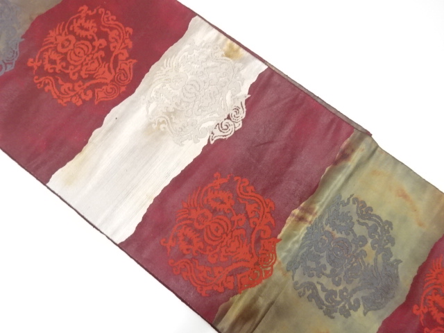 JAPANESE KIMONO / ANTIQUE FUKURO OBI / SILK / KOHAKU NISHIKI / WOVEN FLORAL SARASA